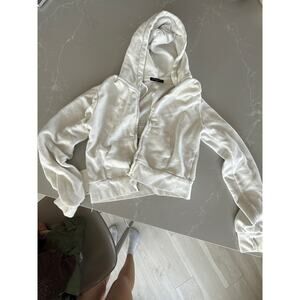 Brandy Melville white cropped zip up crystal hoodie